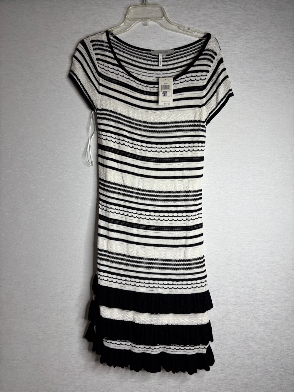 Women’s Max & Cleo Striped Knit Black & White Short Sleeve Dress Size Medium NWT